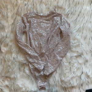 Pink/silver lace body suit